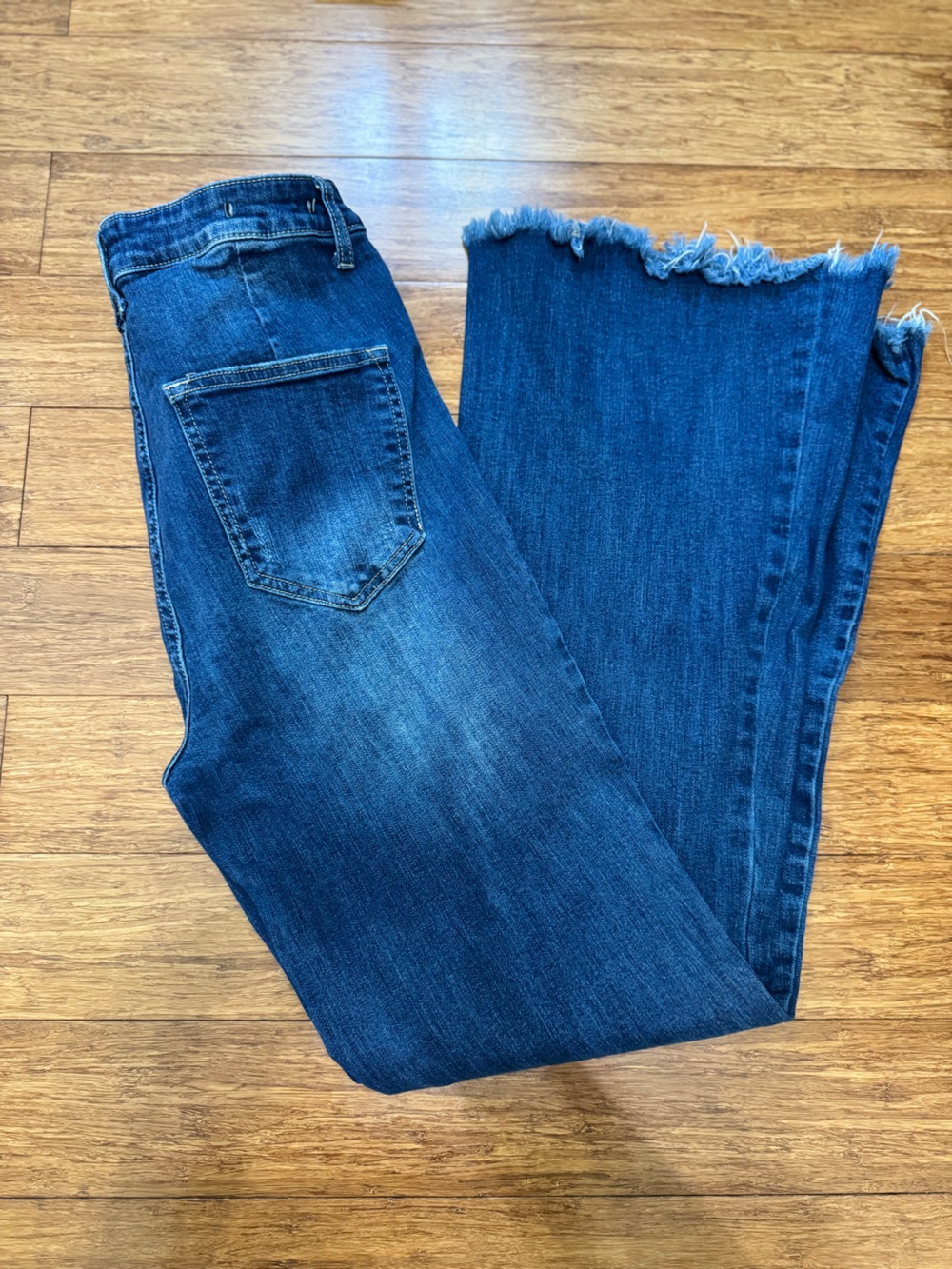 Risen High Rise Dark Blue Jeans Raw Hem Flare Size 30/11 - Picture 3 of 11
